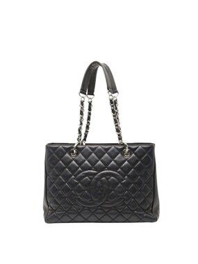 Chanel Gst Chain Tote Shoulder Bag Black Caviar Leather
